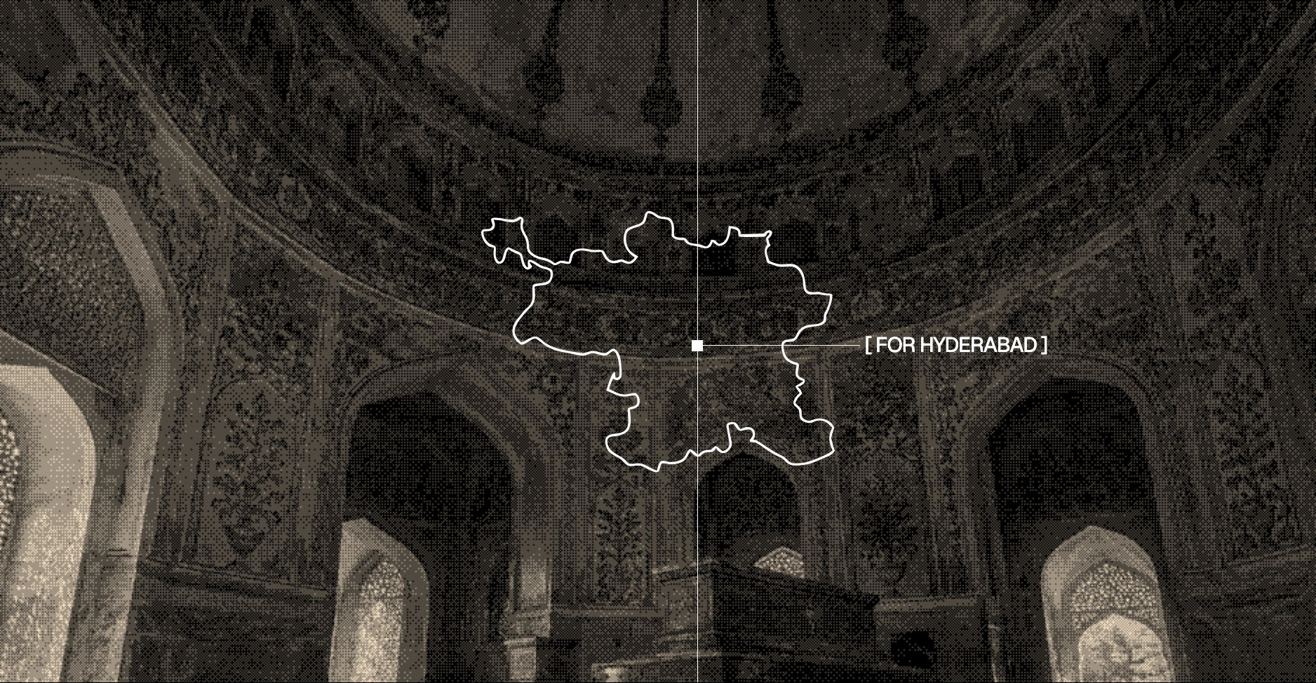 Carved dome interior with an outline of Hyderabad, marked For Hyderabad